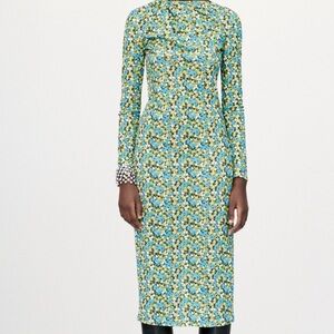 Zara Blue and Green Floral Long Sleeve Dress